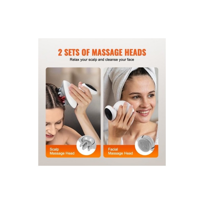 Sähköinen päänahan hierontalaite ladattava IPX7-vesitiivis 8 irrotettavaa hierontapäätä 6 tilaa