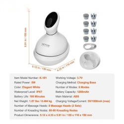 Sähköinen päänahan hierontalaite ladattava IPX7-vesitiivis 8 irrotettavaa hierontapäätä 6 tilaa