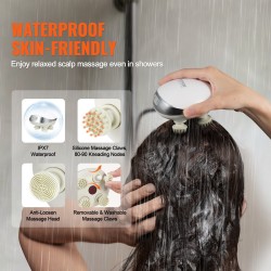 Sähköinen ladattava muovinen päänahan hierontalaite lämmitystoiminnolla vesitiivis kahdeksalla irrotettavalla hierontapäällä