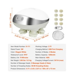 Sähköinen ladattava muovinen päänahan hierontalaite lämmitystoiminnolla vesitiivis kahdeksalla irrotettavalla hierontapäällä