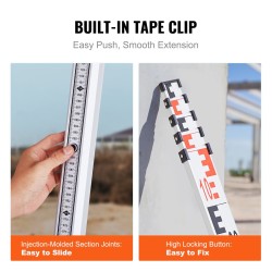 Teleskooppinen alumiininen mittakeppi 5m 5-osainen kaksipuolinen asteikko 1cm/1mm kuplavaaka kuljetuspussi
