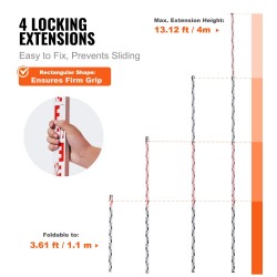 Alumiininen teleskooppimittasauva 4 m kaksipuolinen cm ja mm asteikko kuplavaaka kantolaukku