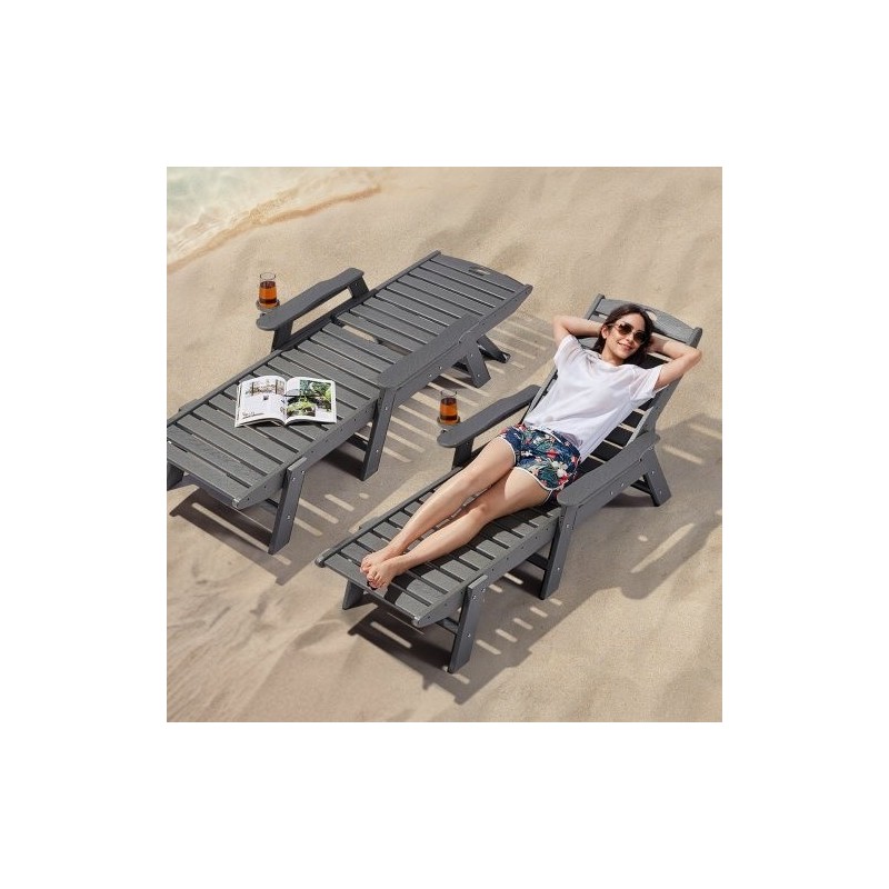 HDPE-lepotuoli ulkokäyttöön 185 cm 6 säädettävää asentoa noin 204 kg kantavuus harmaa