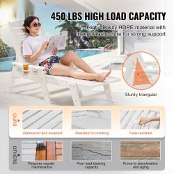 Lepotuoli HDPE-muovinen ulkokäyttöön valkoinen kuusi asentoa 450 paunaa