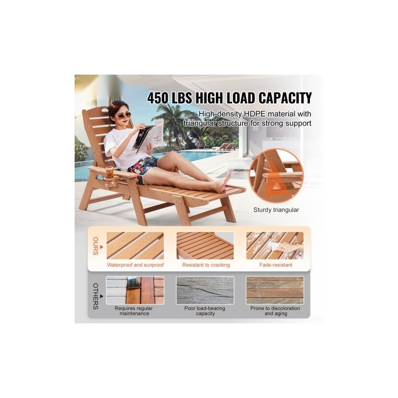 Lepotuoli muovinen ulkokäyttöön kuusi asentoa ruskea korkea kantavuus