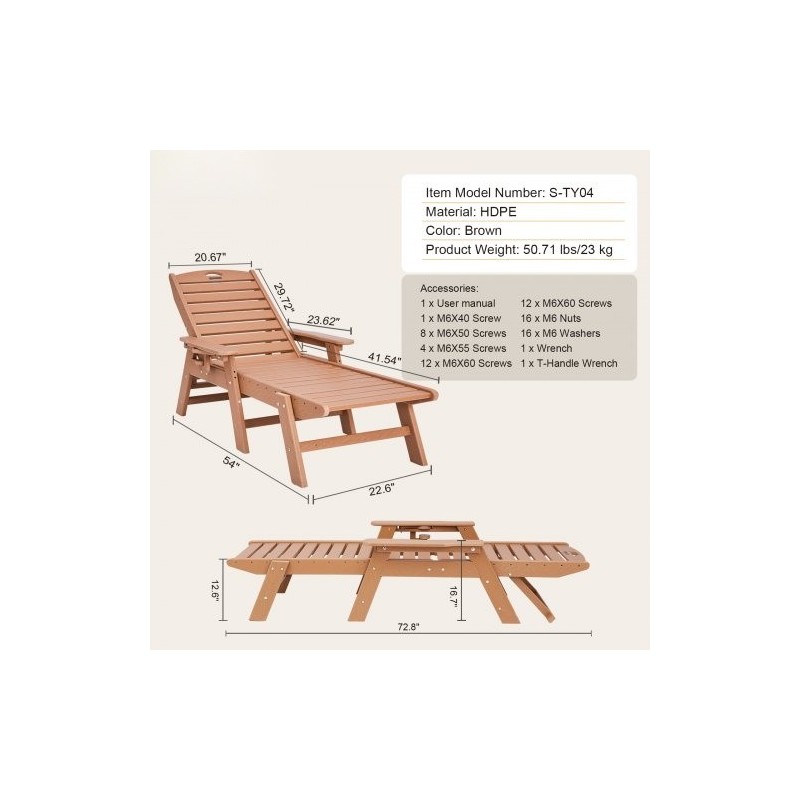 Lepotuoli muovinen ulkokäyttöön kuusi asentoa ruskea korkea kantavuus