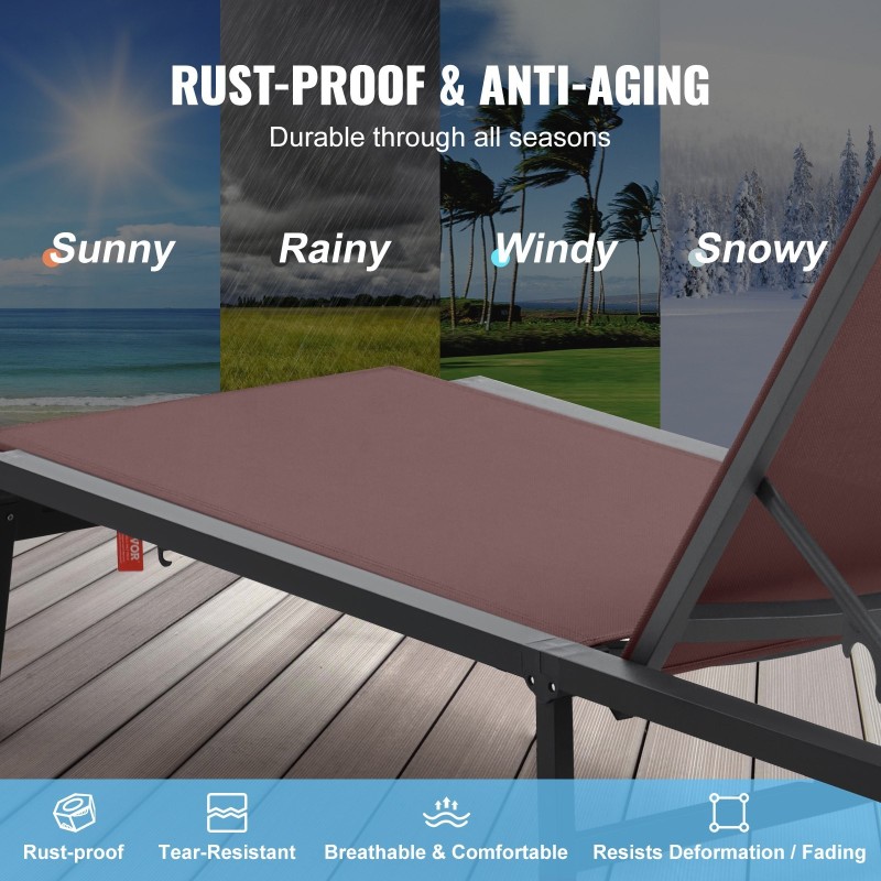 Ulkolepotuoli alumiinirunko Sterling-kangas kokoontaitettava 5-asentoinen selkänoja terassille ja uima-altaalle