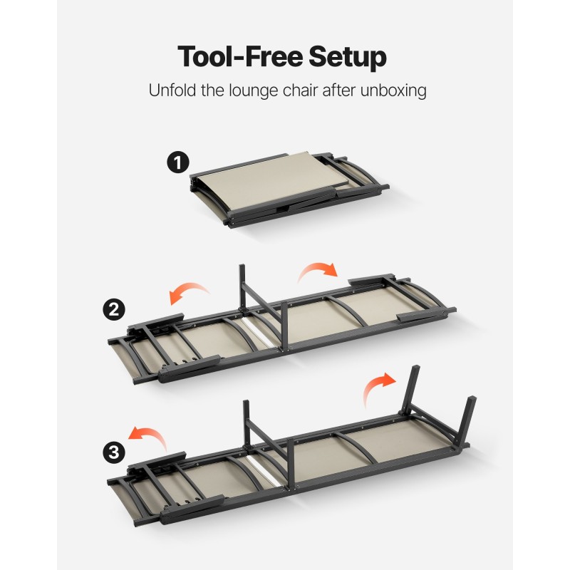 Taitettava ulkokäyttöön lepotuoli alumiinirunko texitilene kangas 5 säädettävää asentoa 181 kg