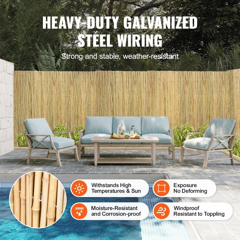 Rullattava bambuaita luonnollinen bambu galvanoidut teräslangat koko 2438 x 1828 mm näkösuoja