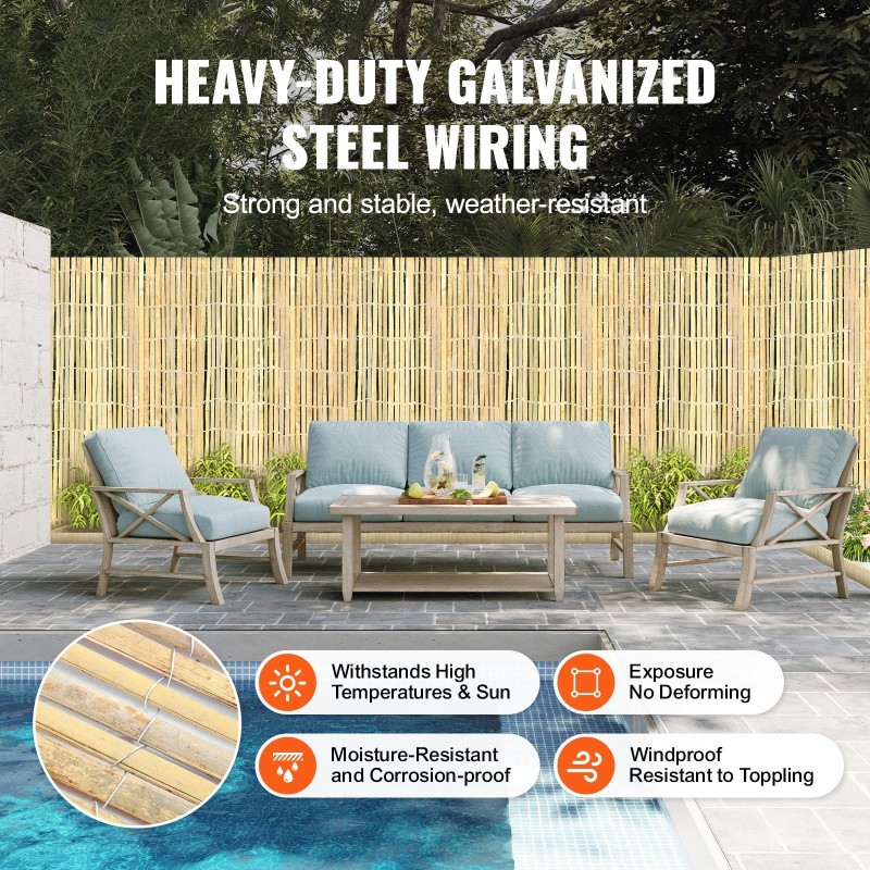 Bambusäleaita 3962×1828 mm luonnollinen bambu galvanoidut teräslangat