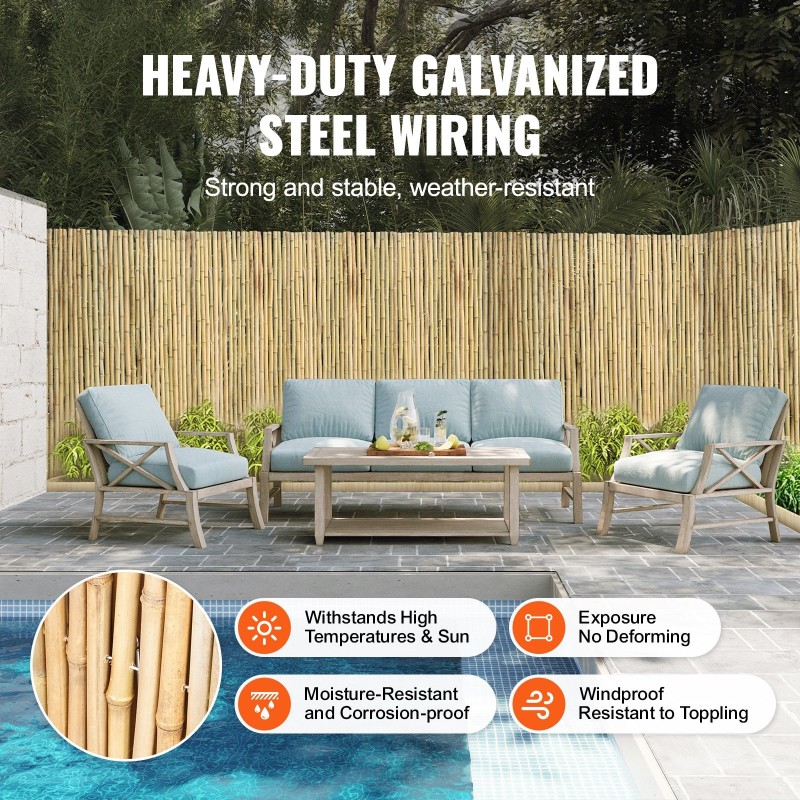 Rullattava bambuaita luonnollinen bambu 1828 x 1219 mm puutarhan näkösuoja