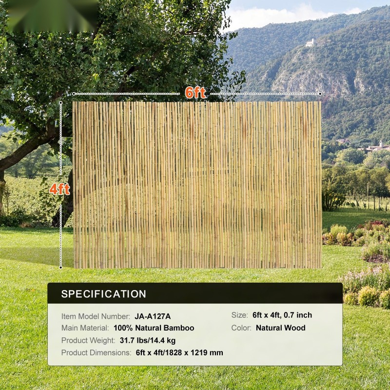 Rullattava bambuaita luonnollinen bambu 1828 x 1219 mm puutarhan näkösuoja