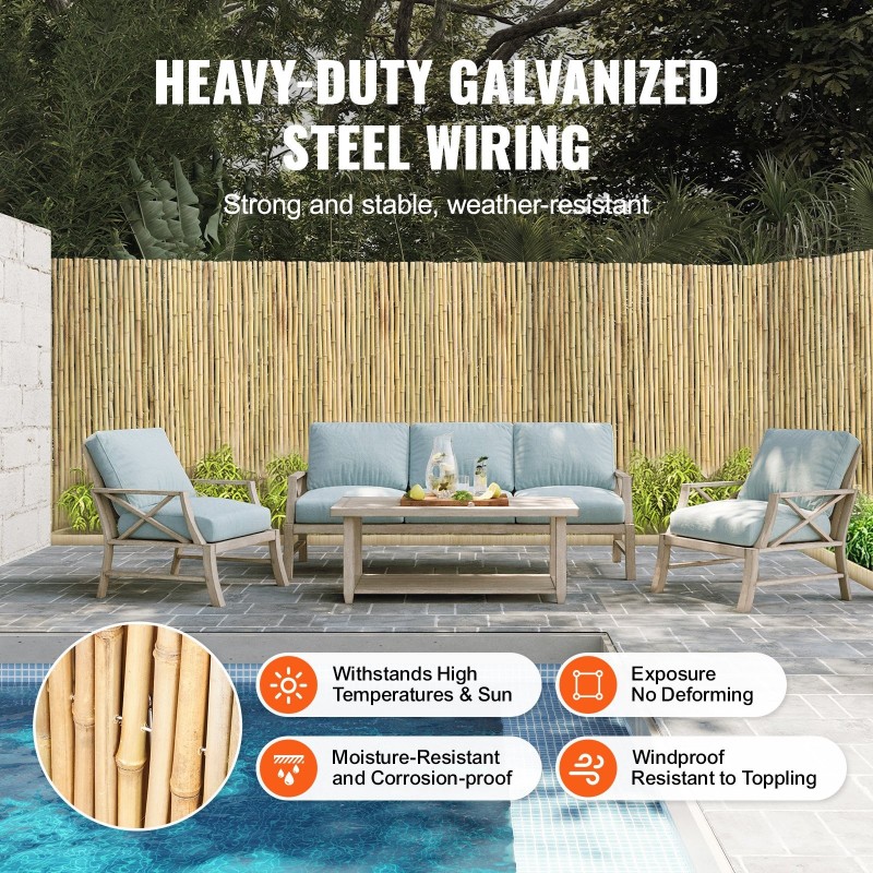 Rullattava bambuaita luonnollisesta bambusta 2438x1219 mm galvanoitu teräslanka näkösuoja