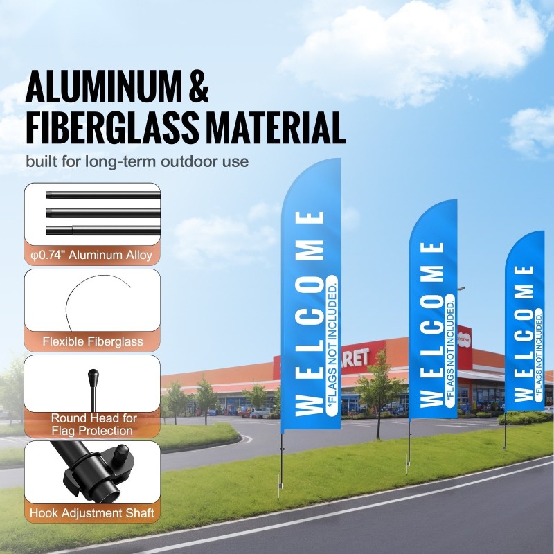 Höyhenlippusalkosetti alumiini ja lasikuitu kokonaiskorkeus 498,5 cm kaksi kappaletta ulkomainoskäyttöön