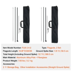 Lipputankosarja 2 kpl alumiiniseos ja lasikuitu 330 cm ulkokäyttö