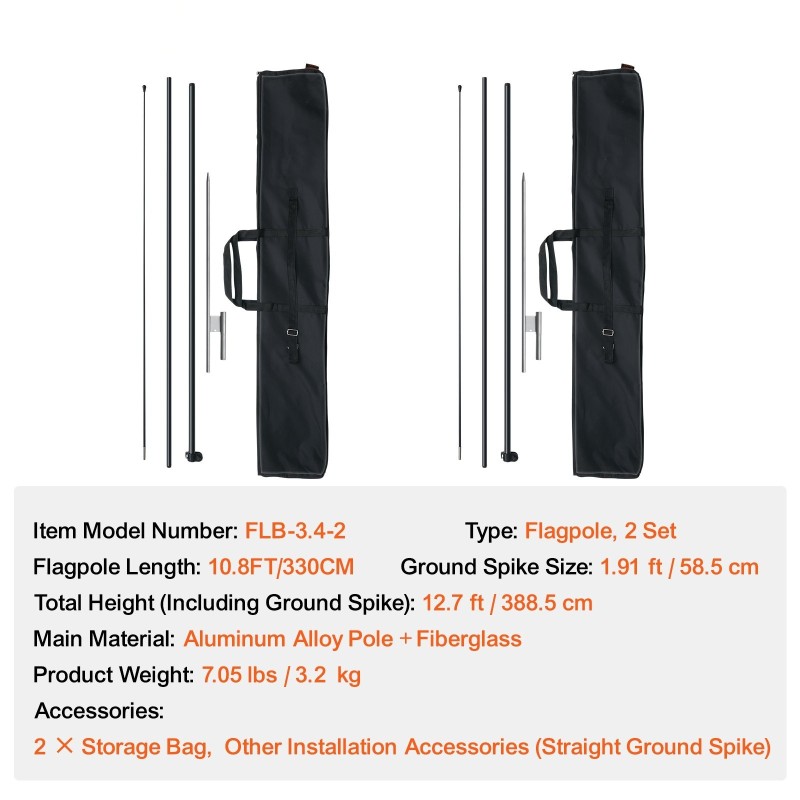 Lipputankosarja 2 kpl alumiiniseos ja lasikuitu 330 cm ulkokäyttö