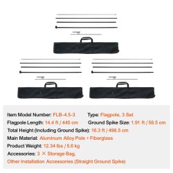 Sulkalipputankosarja kolme settiä alumiiniseos ja lasikuitu 498 senttimetriä korkea ulkokäyttöön