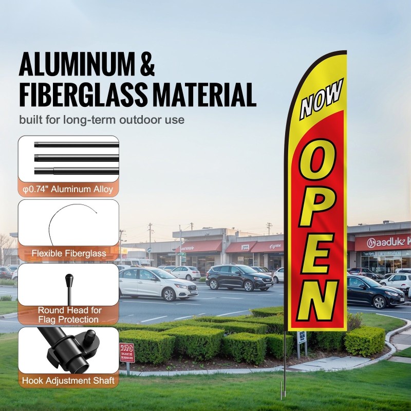 Mainoslippusetti masto alumiiniseos ja lasikuitu 440 cm lippu 340x80 cm ulkokäyttöön