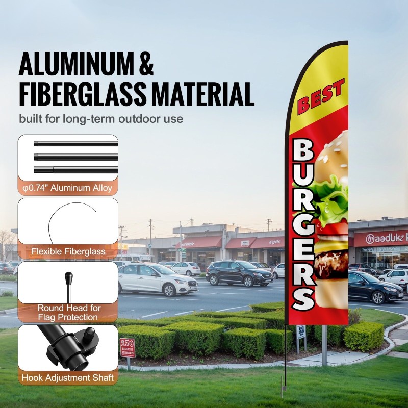 Höyhenviirimastosetti alumiini ja lasikuitu 498 cm kokonaiskorkeus ulkokäyttöön ravintolalle