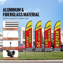 Sulkalippusarja 4 lippua alumiini- ja lasikuitutangolla 498 cm autohuoltoon