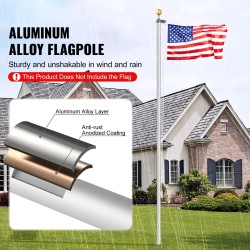 Lipputankosarja alumiininen irrotettava paksuseinäinen 6,09 m ulkokäyttöön hopea ammattitarvikkeilla kolme esitystapaa