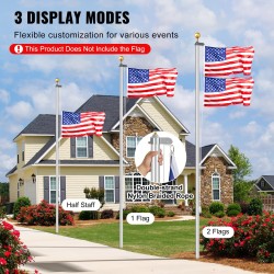 Lipputankosarja alumiininen irrotettava paksuseinäinen 6,09 m ulkokäyttöön hopea ammattitarvikkeilla kolme esitystapaa