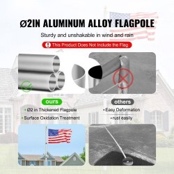 Lippusalkosarja alumiiniseoksinen 6,09 metriä teleskooppinen maahan asennettava hopea kierrettävä lukitus