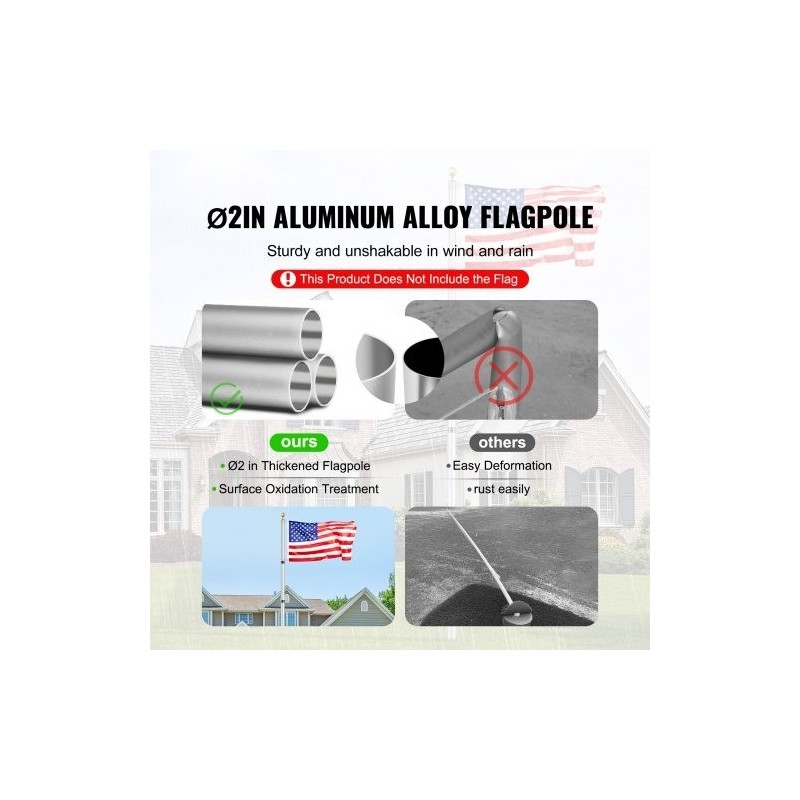 Lippusalkosarja alumiiniseoksinen 6,09 metriä teleskooppinen maahan asennettava hopea kierrettävä lukitus