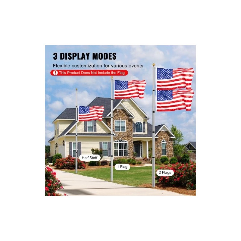 Lippusalkosarja alumiiniseoksinen 6,09 metriä teleskooppinen maahan asennettava hopea kierrettävä lukitus