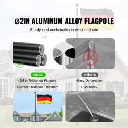 Teleskooppinen alumiiniseoslippusalko 6,09 m ulkokäyttöön musta Saksan lippu mukana