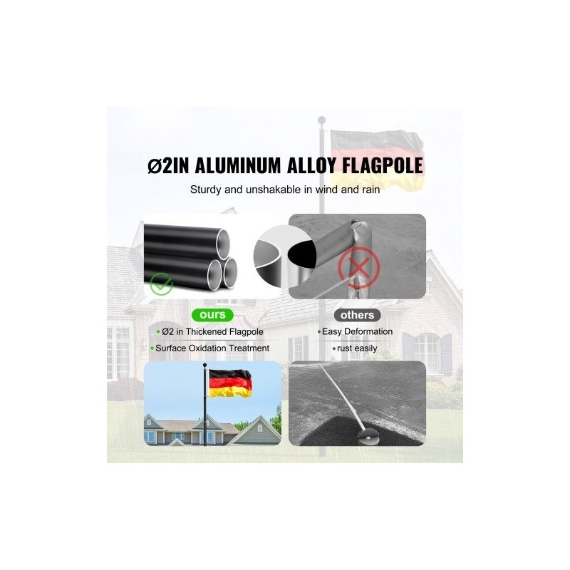 Teleskooppinen alumiiniseoslippusalko 6,09 m ulkokäyttöön musta Saksan lippu mukana