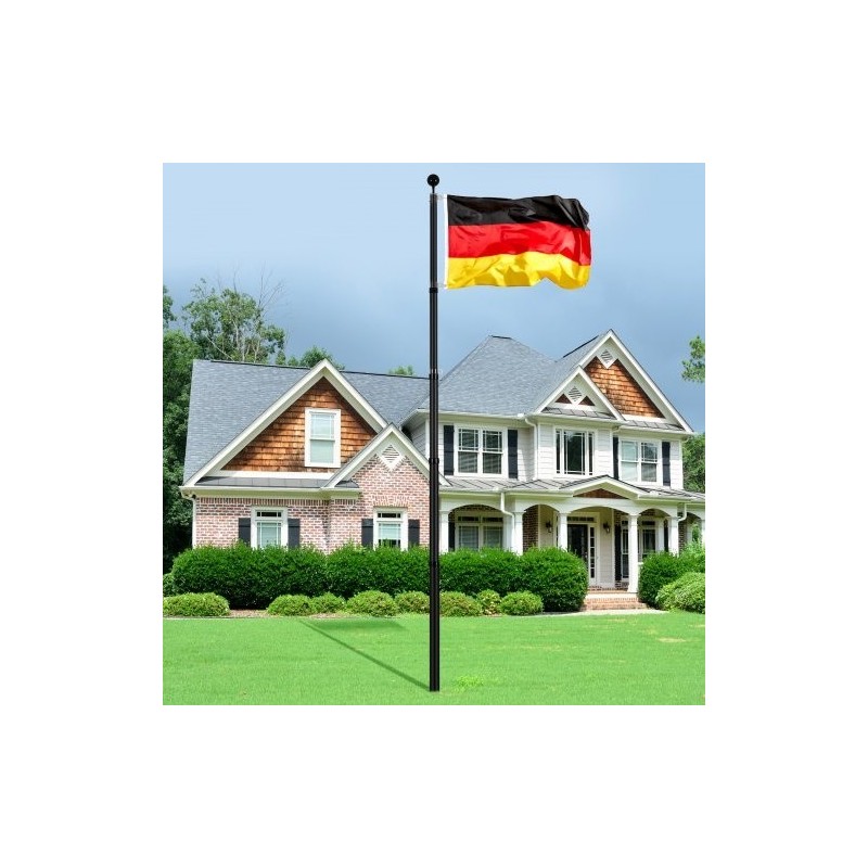 Teleskooppinen alumiiniseoslippusalko 6,09 m ulkokäyttöön musta Saksan lippu mukana