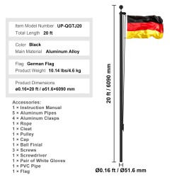 Lipputanko irrotettava alumiiniseos 6,09 m halkaisija 51,6 mm musta