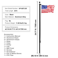 Lipputankosetti alumiiniseoksesta 7550 millimetriä irrotettava maahan asennettava ulkokäyttöön musta