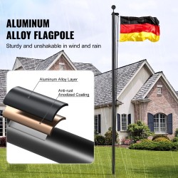 Irrotettava alumiiniseos lipputankosarja 7,55 m 51,6 mm musta yhden tai kahden lipun