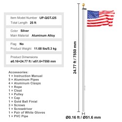 Alumiininen lipputankosarja 7,55 m irrotettava ulkokäyttöön halkaisija 51,6 mm
