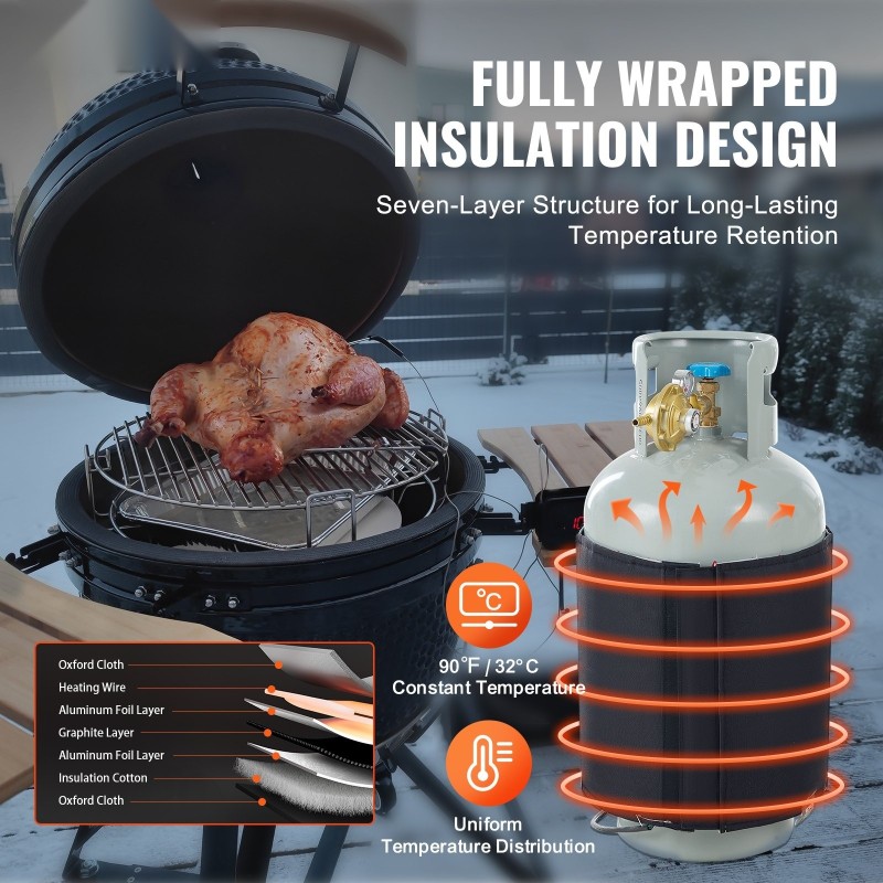 Kaasusäiliön eristetty lämmitinvyö 18,1 kg pullolle 120 W 32 °C