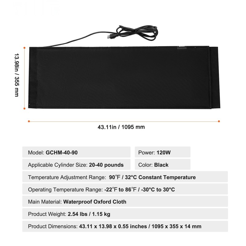 Kaasusäiliön eristetty lämmitinvyö 18,1 kg pullolle 120 W 32 °C