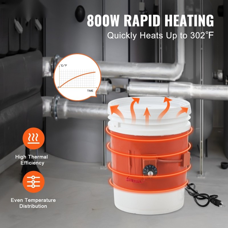 Metallitynnyrin silikonipäällysteinen lämmitin 5 gallonin 18,9 l 800 W säädettävä 30–150°C