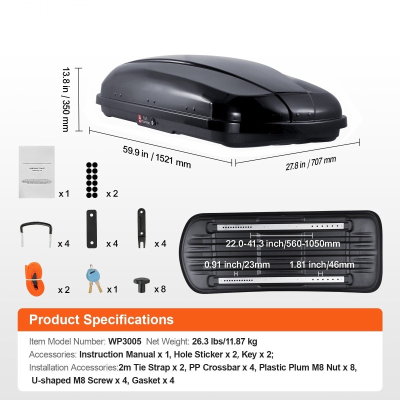 Katolle asennettava tavaraboxi ABS-muovinen kovakuori 220 l kaksipuolinen avaus