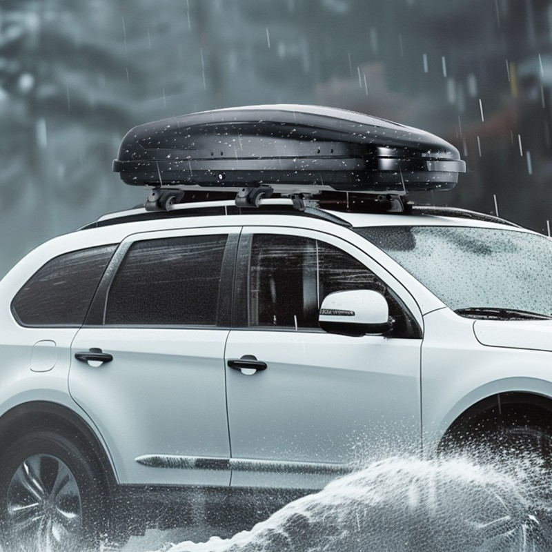 Kattoaulatikko ABS-kovakuori 370 l 75 kg enimmäiskuorma kaksipuolinen avaus poikittaiskiskoihin autoihin