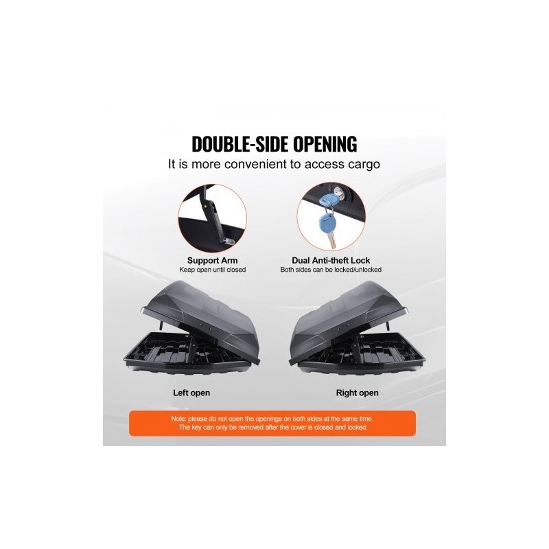 Kattoboksi ABS 488 l 18 kuutiojalkaa 75 kg kuormitus kaksipuolinen avaus