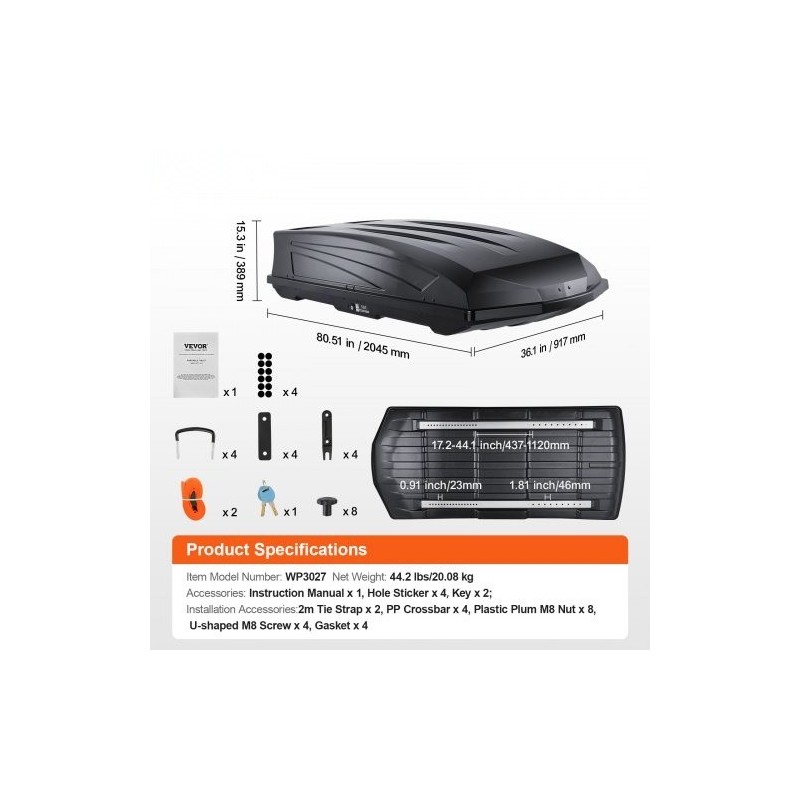 Kattoboksi ABS 488 l 18 kuutiojalkaa 75 kg kuormitus kaksipuolinen avaus