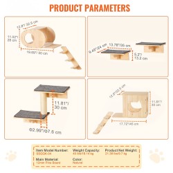 Seinäkiinnitteinen 7-osainen kissojen hyllysetti 12 mm mäntypuuta 18 kg kantavuus