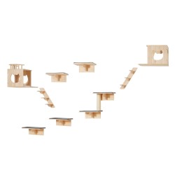 Seinälle asennettava 9 osainen kissahyllysetti 12 mm mäntypuusta kantavuus 18 kg