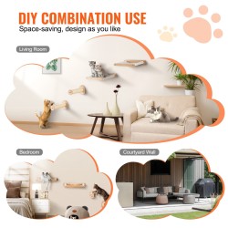 Seinäkiinnitteinen tamminen kissahyllysetti 4 osaa 2 tolppaa 2 riippumattoa pestävät korallifleece-päälliset