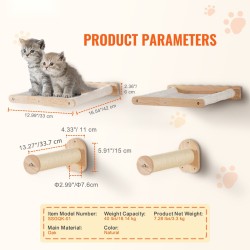 Seinäkiinnitteinen tamminen kissahyllysetti 4 osaa 2 tolppaa 2 riippumattoa pestävät korallifleece-päälliset