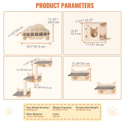 Seinälle asennettava 5-osainen kissahyllysetti 12 mm mäntypuuta kantavuus 18 kg