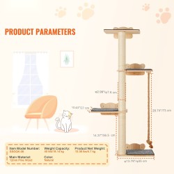 Seinäkiinnitteinen kissapuu 12 mm mäntypuu 4 hyppytasoa 3 pylvästä 1 köysi