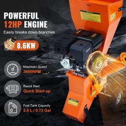 Bensiinikäyttöinen puuhake- ja silppurilaite teräsrunko 420cc 8,6 kW leikkuuhalkaisija 49,5 mm